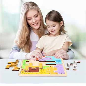 

1 Set Creative Cute Cartoon Animal Puzzle Toy For Child Early Learning Development Intelligence Colorful Wooden Animals Puzzles