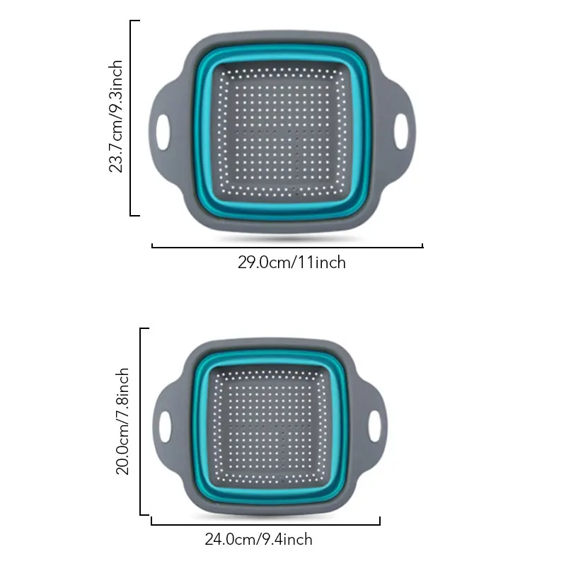 Складной силиконовый дуршлаг и складная сумка для мытья овощей и фруктов микро-перфорированный фильтр и твердая корзина - Цвет: Blue 4