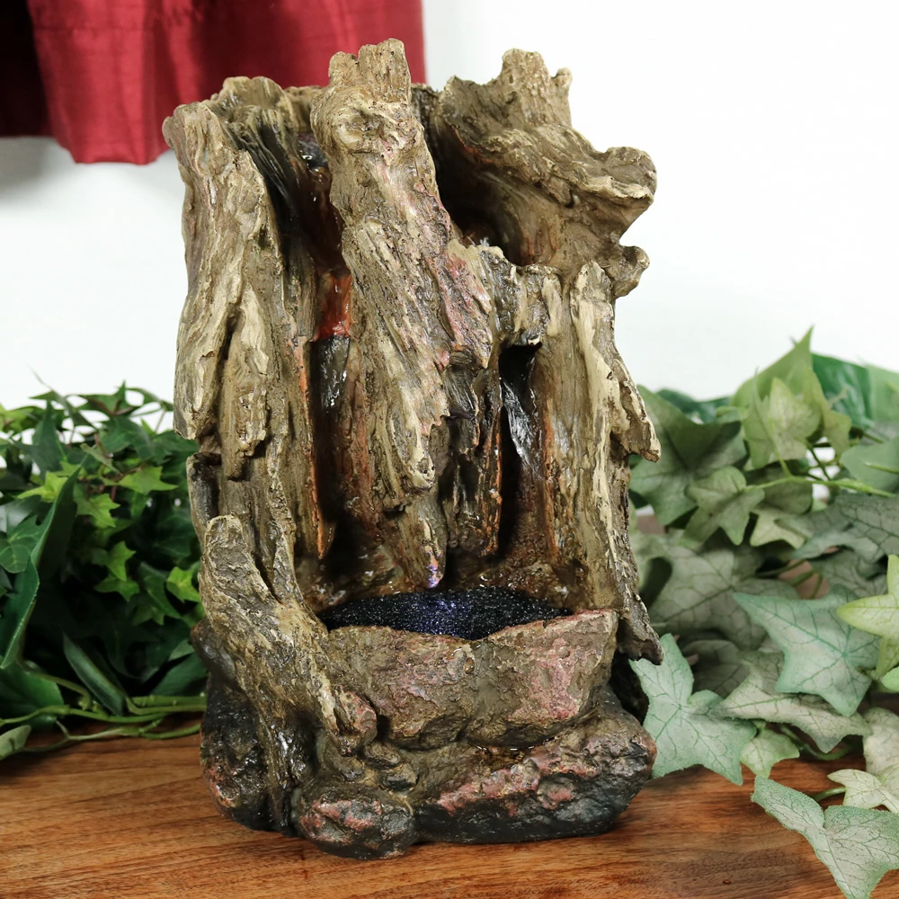 Sunnydaze Hollowed Log Tabletop Water Fountain with LED Lights, 11.5 Inch