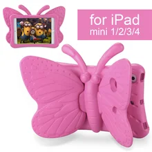 Kids Safe Case for iPad mini 1 2 3 4, 3D Cartoon Butterfly Stand Shockproof Tablet Case Cover for Apple mini1 mini2 mini3 mini4