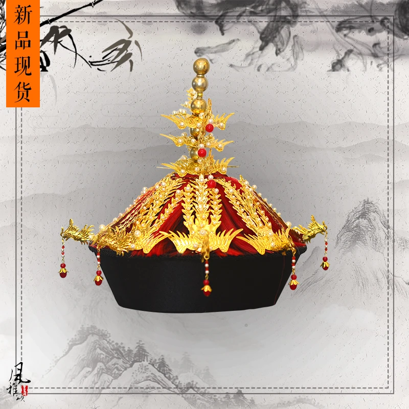 Blue L\u00fc Zhi gold empress pompom rave festival headdress with matching earrings