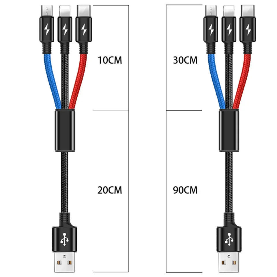 0,3 м 1,2 м 2 м 3 в 1 usb type C зарядный кабель Универсальный Мульти USB кабель для зарядного устройства для huawei P30 Pro samsung Realme X2 Pro