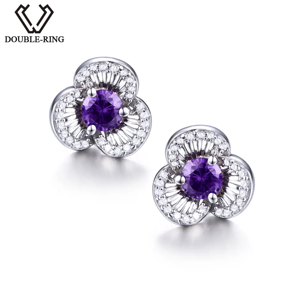DOUBLE-R 925 стерлинговое серебро серьги с камнем созданный аметист драгоценный