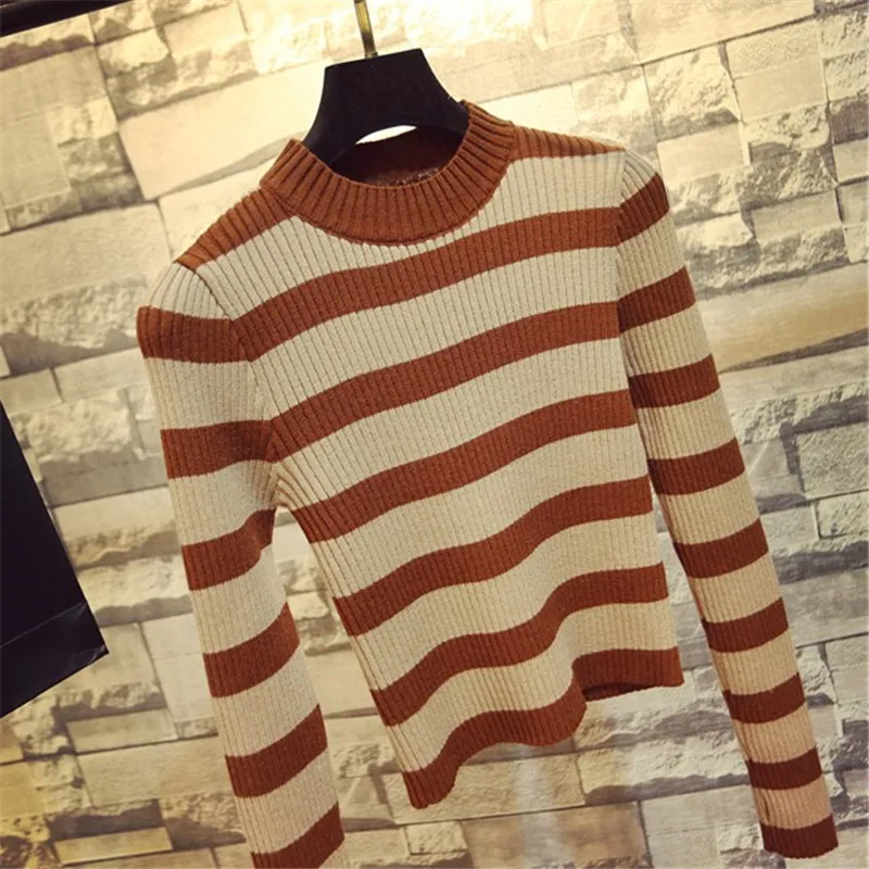 Neploe, осенний корейский женский свитер, водолазка, тонкий, Sueter Mujer, длинный рукав, полосатый, вязаный, короткий, пуловер, 68509