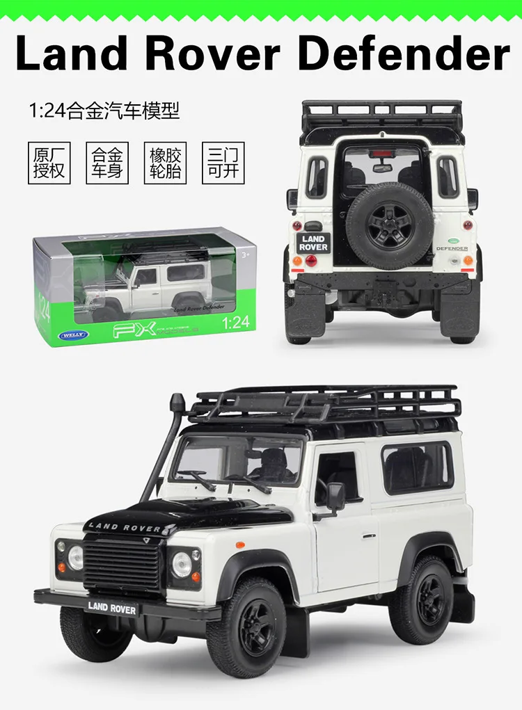 1:24 Welly Land Rover Defender белый/армейский зеленый/серебристый/белый/зеленый трубчатый багажник на крышу литая модель автомобиля