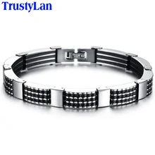 TrustyLan классические мужские браслеты для мужчин друзей ювелирные изделия черный силиконовый браслет мужской нержавеющая сталь Heren нарукавная повязка