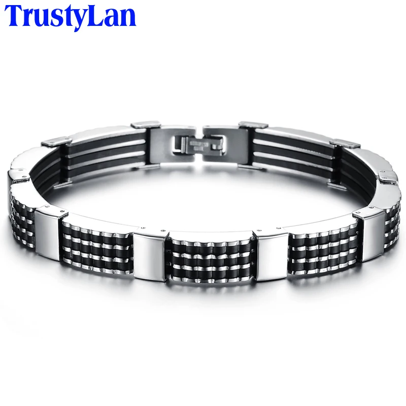 Мужской классический браслет TrustyLan черный силиконовый из нержавеющей стали