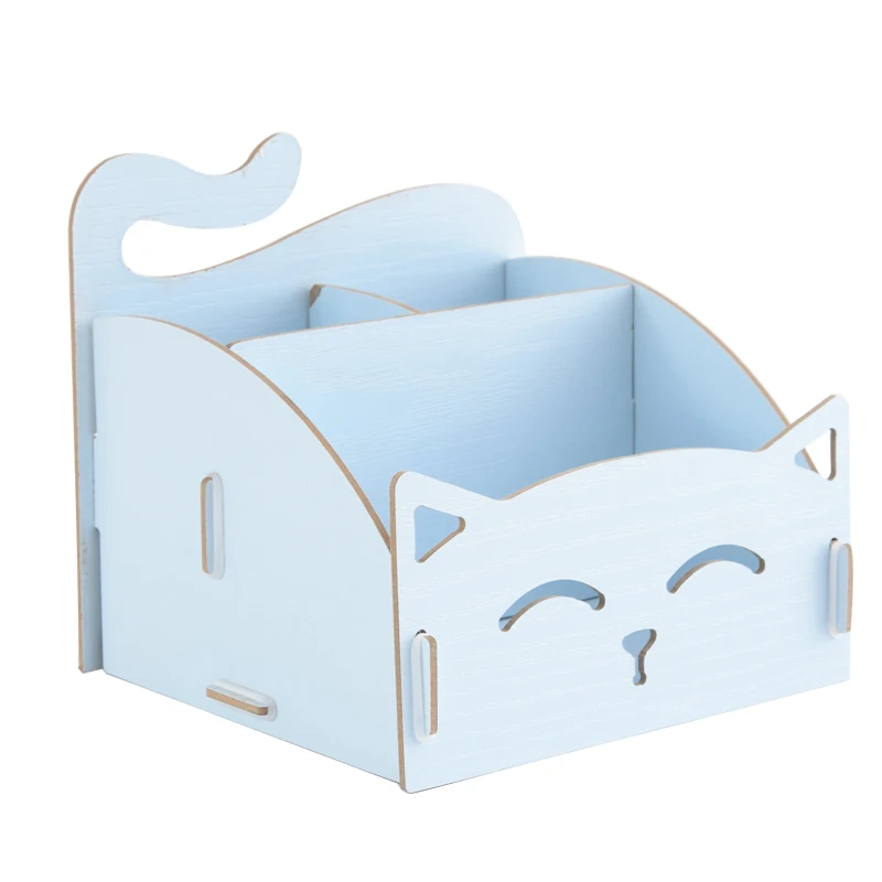

MIRUI Creative Cat Desktop stationery holder Assembled Wooden Storage Box Multifunction Large capacity