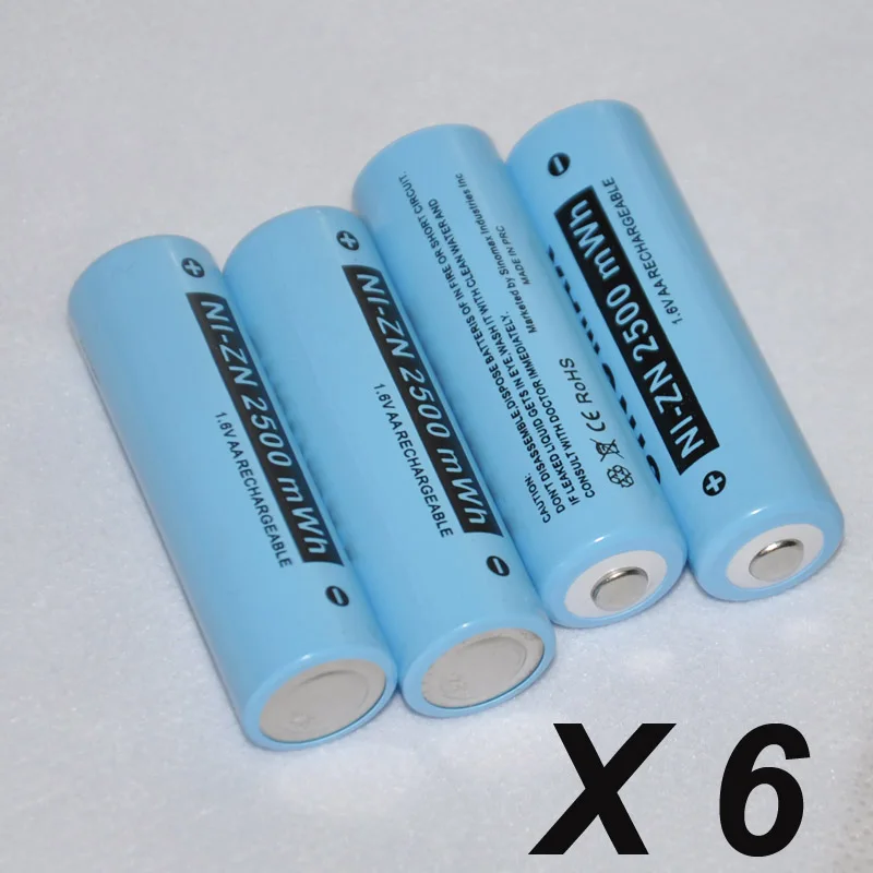 6PCS 1.6V AA Ni Zn rechargeable battery 2500mwh 14500 NiZn cell camera