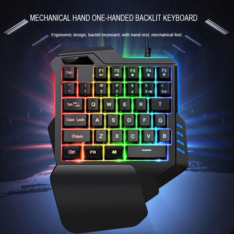 

35 Keys One-Hand Wired Gaming Keyboard Mechanical Feel RGB Backlit Floating Keycap Design with Hand Rest for Computer Gaming