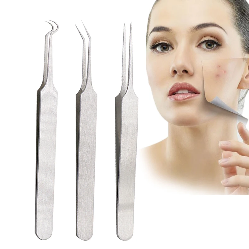 

1Pcs Blackhead Acne Needle Tweezers Blackhead Blemish Remover Tool Point Bend Hook Head Comedone Acne Extractor Tools Face Care