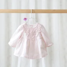 Розовый/белый Демисезонный Новые Детские Платье для маленьких девочек Кружево воротник платье принцессы для новорожденных платье с длинными рукавами одежда