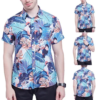 

KLV 2019 TOP Men's New Short Sleeves Of Beach Wind Printing Fashion Cotton Short Sleeve Top DB 12.18