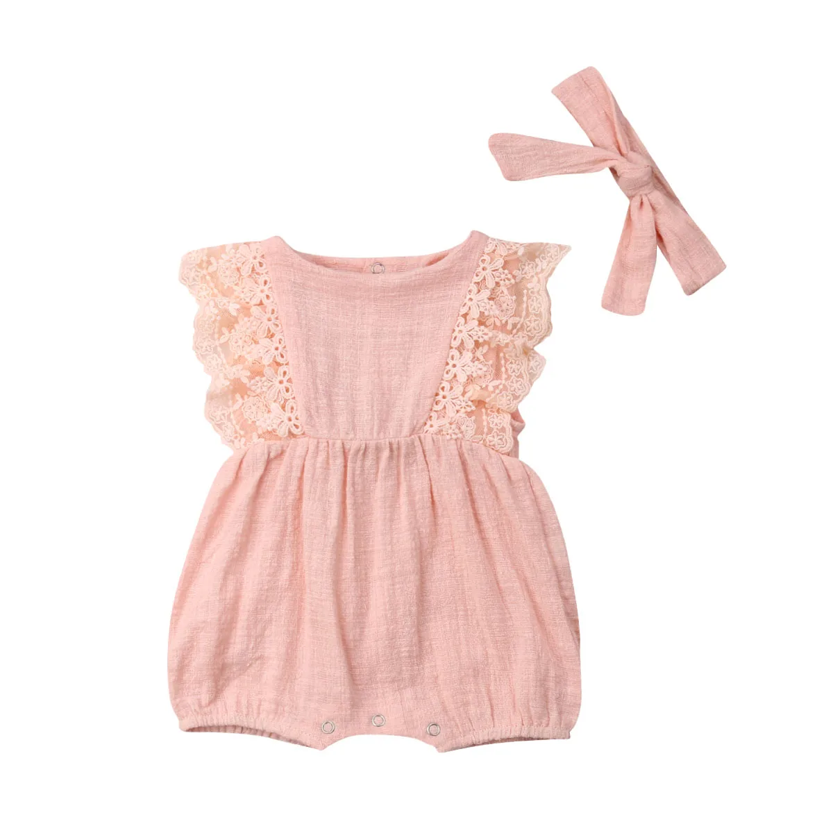 

2019 New Toddler Baby Girl Summer Outfits Kid Sleeveless Lace Floral Ruffled Jumpsuit Sunsuit Headband Clothes Set 0-24M