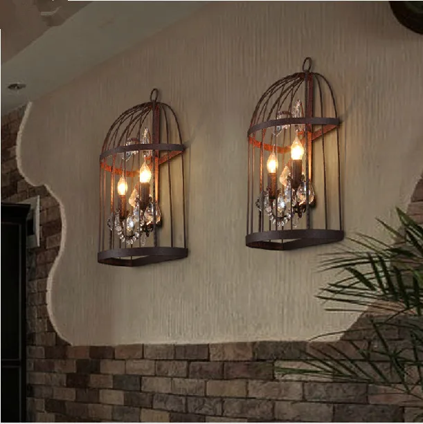 vintage industrial bird cage crystal Wall Sconce lamp