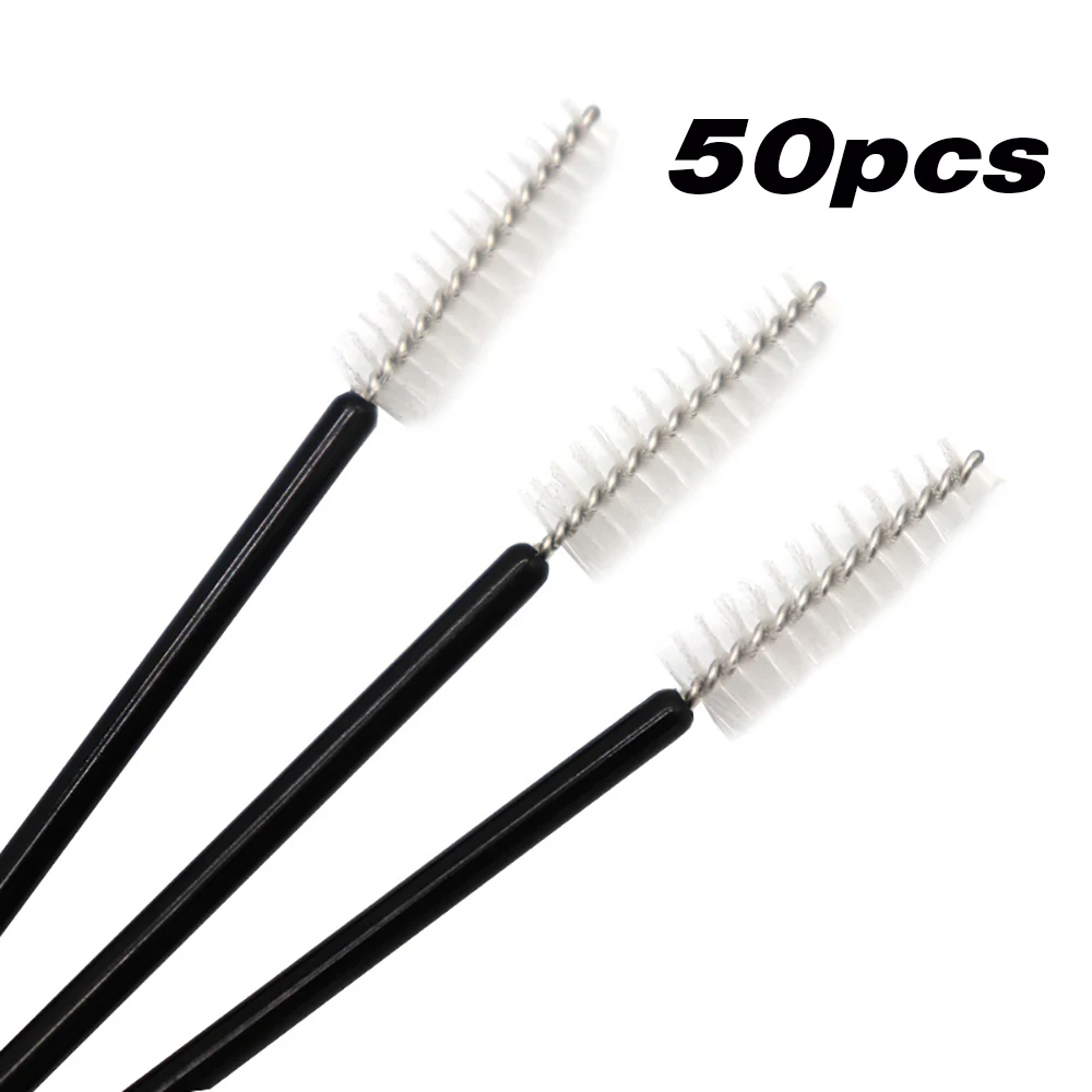 

50Pcs/Pack Disposable Eyelash Mascara Brushes Wands Cosmetic Applicator Makeup Brush Kits For Eyelash Curl(White Brush) Black Ro