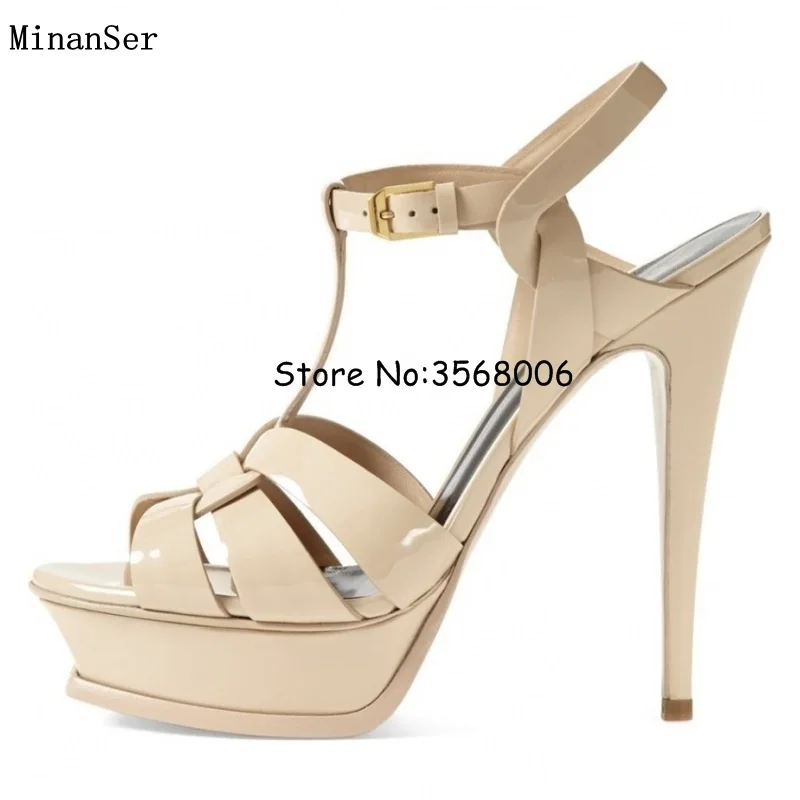 

Wedding Party dress patent leather sandals shoes tribute platform top quality woman sandals buckle strap stiletto high heels