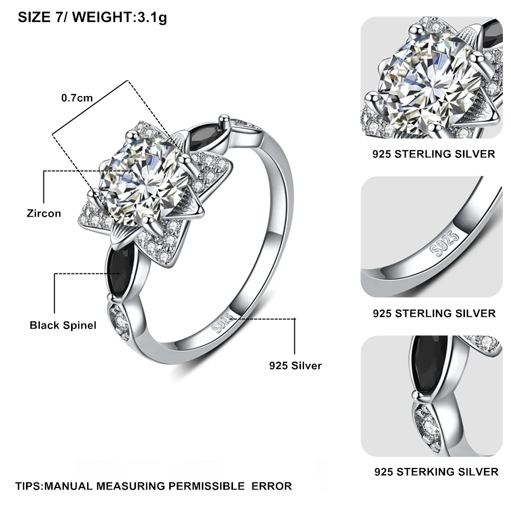 [BLACK AWN] 925 Sterling Silver Jewelry Wedding Rings for Women Female Star Bijoux Life Leaf Silver 925 Jewelry G086