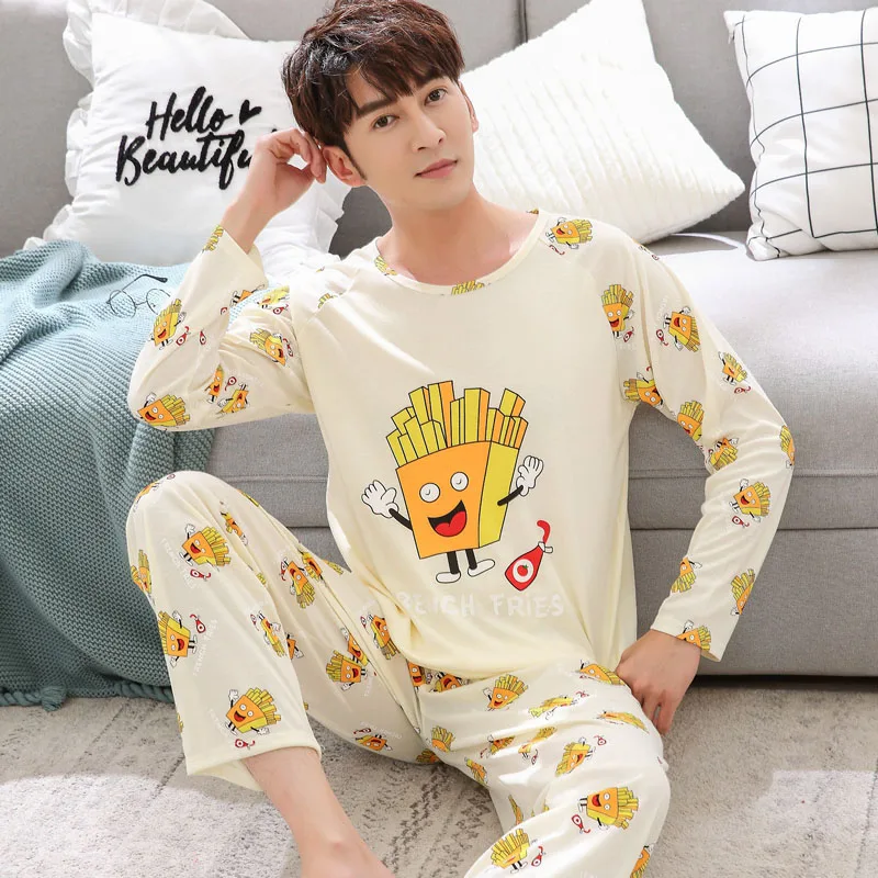 Yidanna для мужчин пижамный комплект Осень с длинными рукавами одежда для сна повседневное хлопковые пижамы мужской плюс размеры ночное