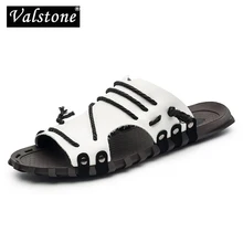 Valstone качество разделение кожаные шлепанцы для мужчин Для мужчин универсальные сандалии наклейки обувь; пляжная обувь; прогулочная обувь на плоской подошве; домашняя обувь, белый цвет