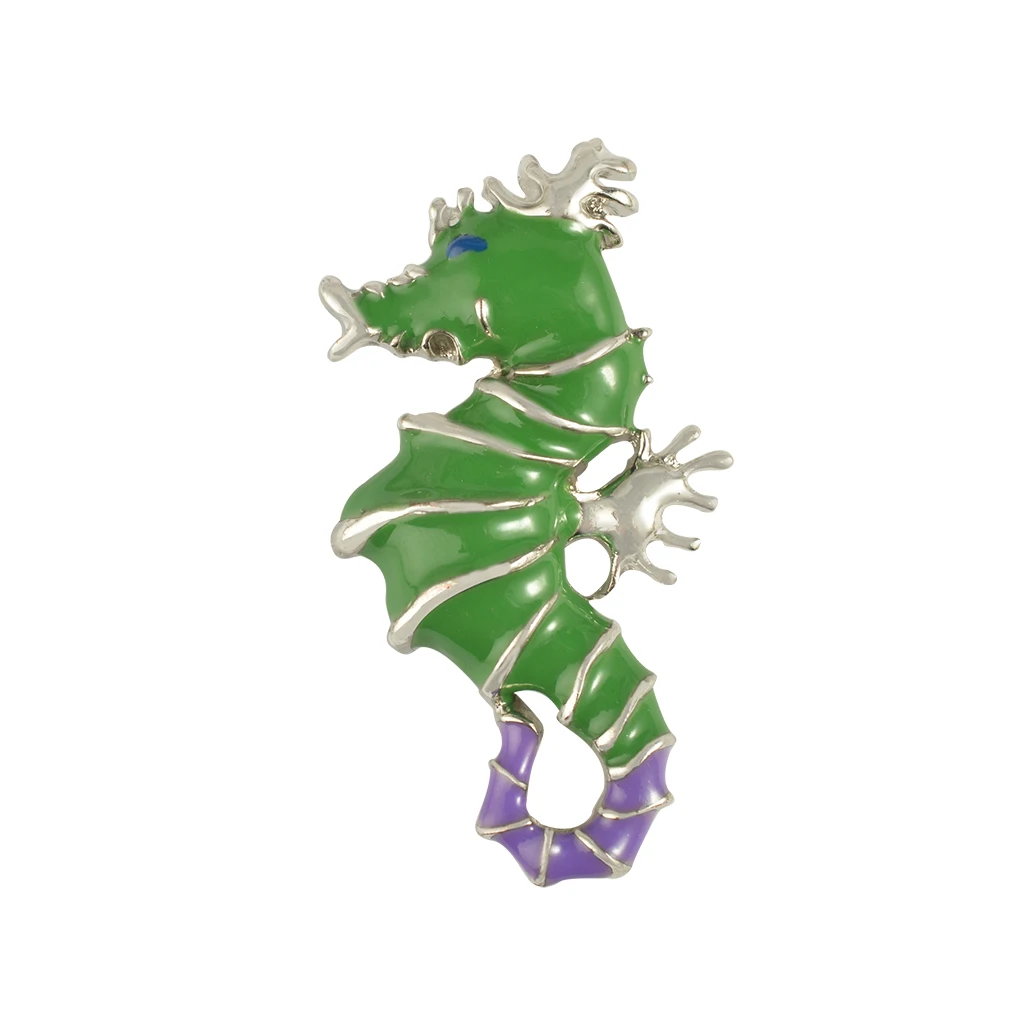 Fashion Women Popular Ocean Style Charm Cute Elegant Exquisite Green &Purple Oil Paint Alloy Seahorse Shape Brooch Pin Jewelry