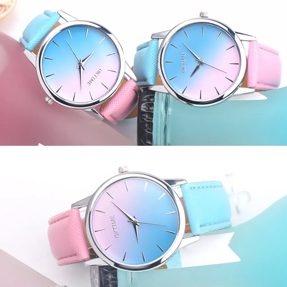 

ladies watches top brand 2019 new arrival fashion simple Retro Rainbow Design Leather Band Analog Alloy Quartz Wrist Watch 30X