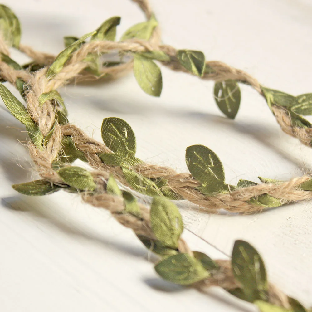 

3 Yards 7mm Wide Braided Green Leaves Linen Cotton Ribbon Lace Farbic Gift Package Clothing Accessories Lace Trimmings Crafts