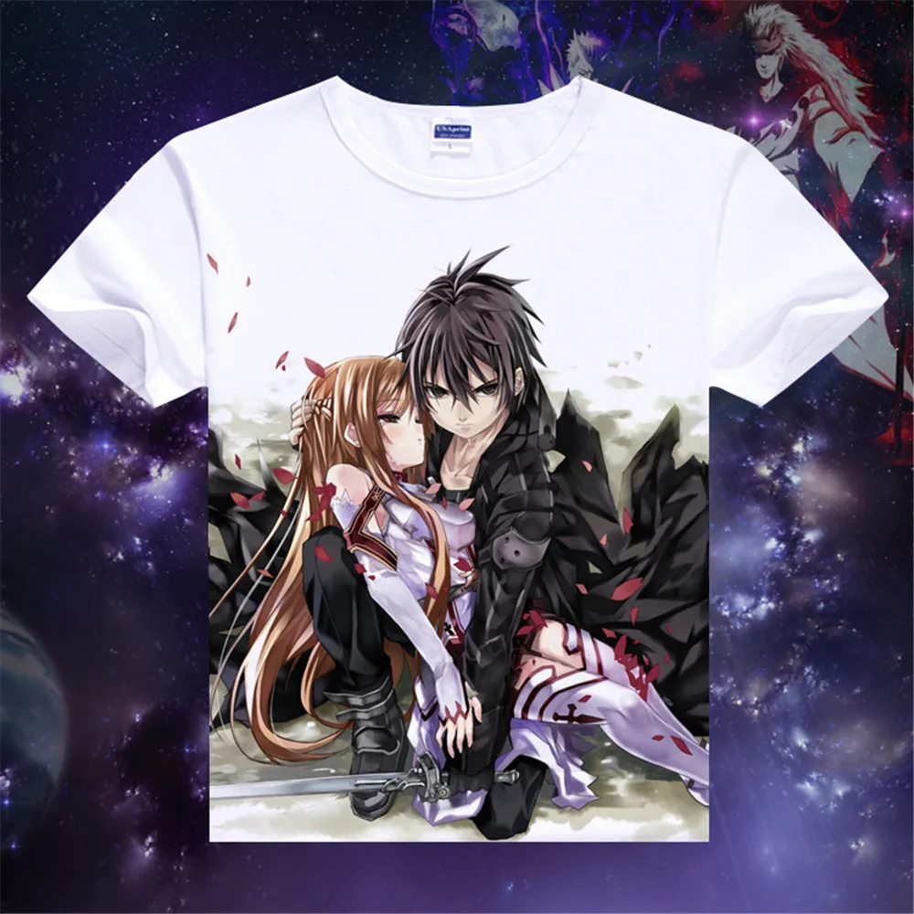 Cosplay Anime Sword Art Online Kirigaya Kazuto T-shirts Yuuki Asuna Printed T Shirt Short Sleeve Tees SAO Summer Tops | Тематическая