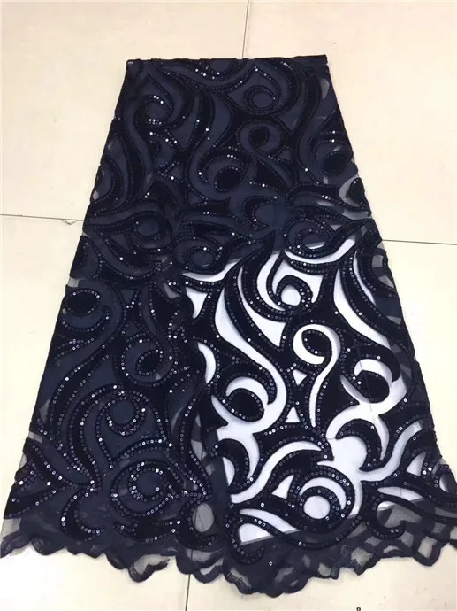 

2018 high quality French Nigerian sequins net lace,African tulle velvet mesh sequence lace fabric for party dress 5yards/lot
