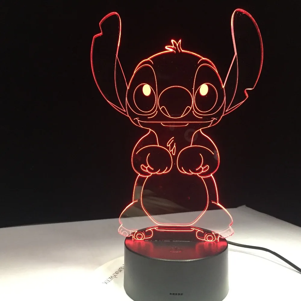  Stitch Cartoon 3D Lamp Bedroom Table Night Light Acrylic Panel USB Cable 7 Colors Change Touch Base