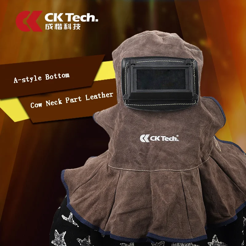 

CK Tech. Cow Split Neck Protected Welding Hood Helmet Weld Lens Safety Face Shield Overhead Welder Mask Shawl Work Protector Cap