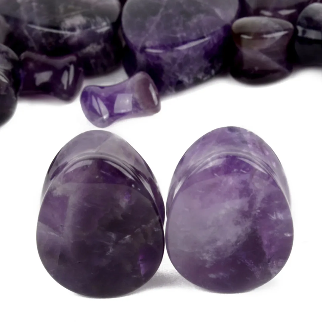 1 Pair Amethyst Natural Stone Teardrop Ear Plugs Tunnel Shellhard Gauges Ear Expanders Stretcher Fashion Body Pircings Jewelry