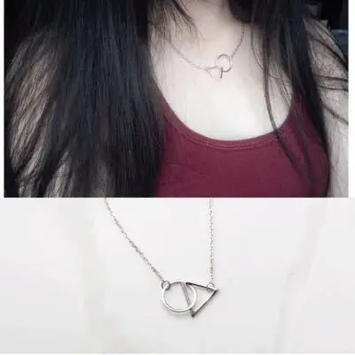 

Real 925 Sterling Silver Simple Triangle And Circle Necklaces Pendant For Women Statement Fashion sterling-silver-jewelry