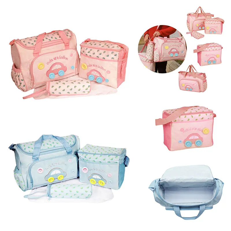

4pcs/set Mummy Diaper Bag Multifunction Baby Nappy Bag Cartoon Car Bottle Shoulder Bag Waterproof BabyStroller Maternity Handbag
