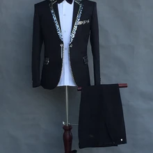Sequined блестками мужской сценический костюм куртка и брюки Мужской хост костюм костюм певица формальное платье