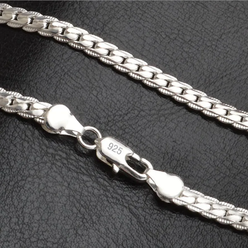 

New Arrivals Women 6MM Full Sideways Silver Necklace 925 Sterling Silver Fashion Jewelry Women Men Link Chain Necklace