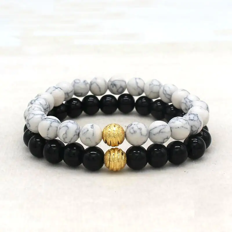 2 шт./компл. пара дистанционный браслет натуральный камень оникс Howlite матовый шар