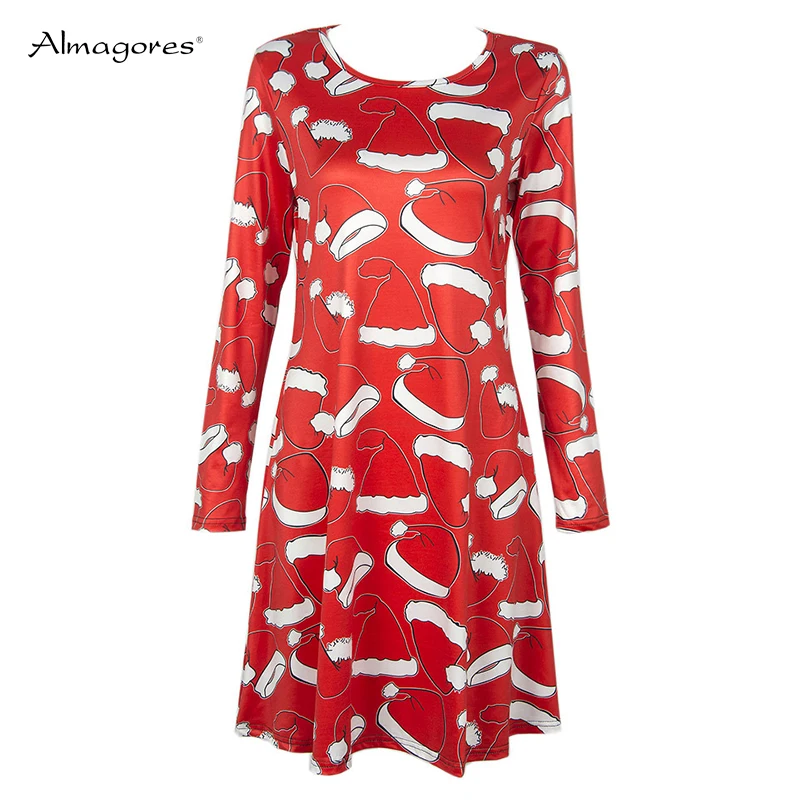 Almagores Women Autumn Casual Long Sleeves Round Neck Christmas Hat