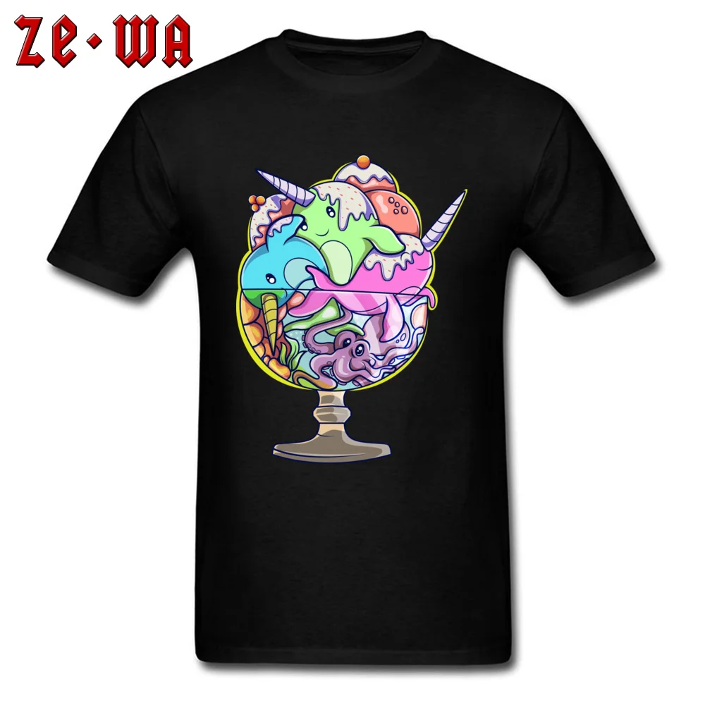 Summer Ocean ice cream Tops Tees for Boys Discount Thanksgiving Day Crewneck 100% Cotton Short Sleeve T-Shirt Gift T-Shirt Ocean ice cream black