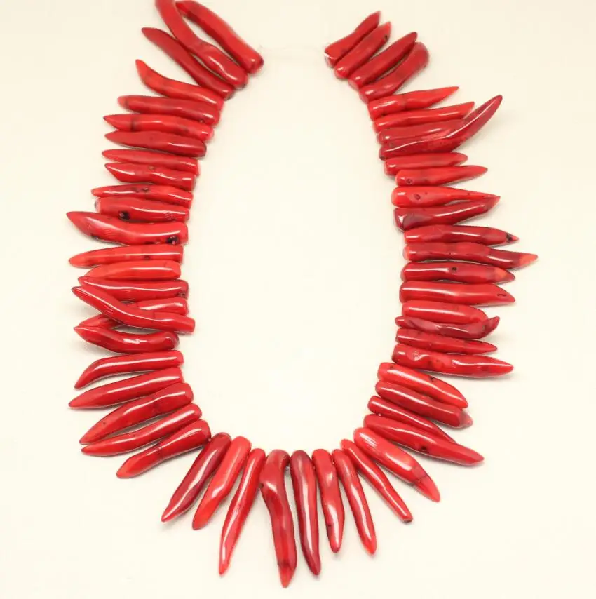 Approx 48pcs/Strand Chilli Pepper Shape Natural Red Coral Sticks Beads