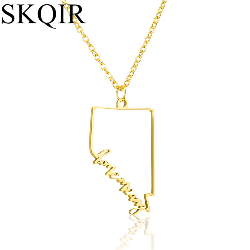 

USA Nevada State Map Outline Pendant 3 Colors Stainless Steel Chain Fashion Jewelry For Women Choker Love Homeland Gift Berloque