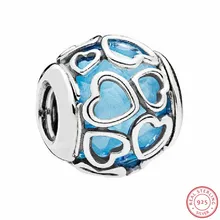 Geniune 925 стерлингового серебра граненый синий CZ обшитый в яркой любви Талисман из бусин ручной работы Fit PANDORA Подвески для изготовления ювелирных изделий FL568B