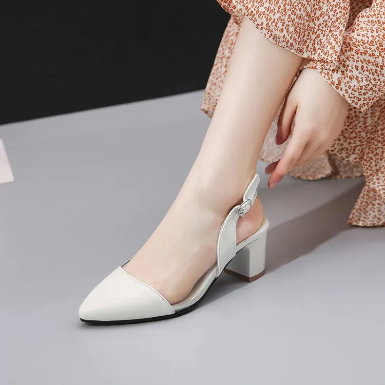 

Big Size 11 12 13 14 High heels sandals women shoes woman summer ladies Transparent stitching sandals with thick heel buckles