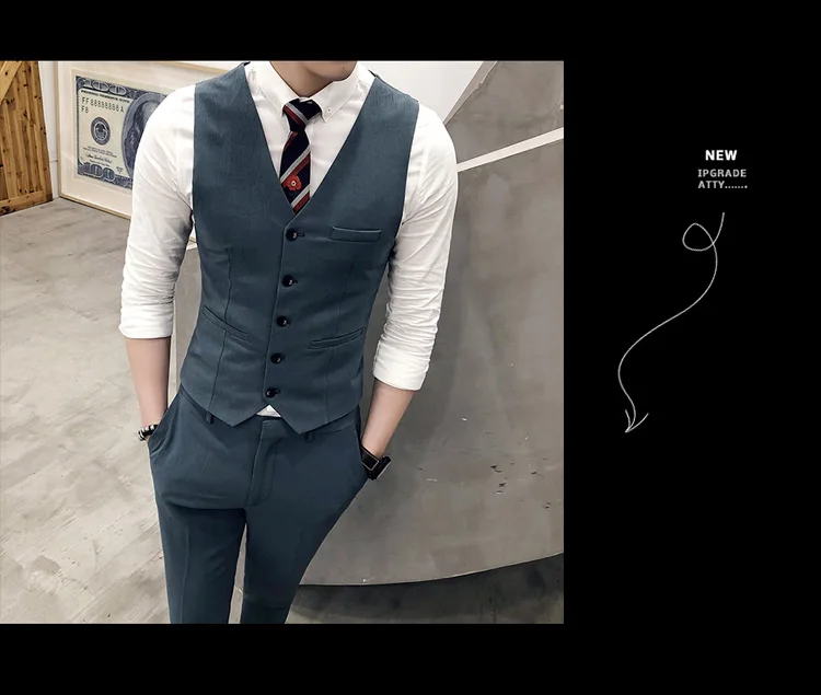 Новая мода горячая Распродажа бренд летний мужской повседневный высококачественный однотонный костюм мужской тонкий английский стиль Блейзер жилет и брюки