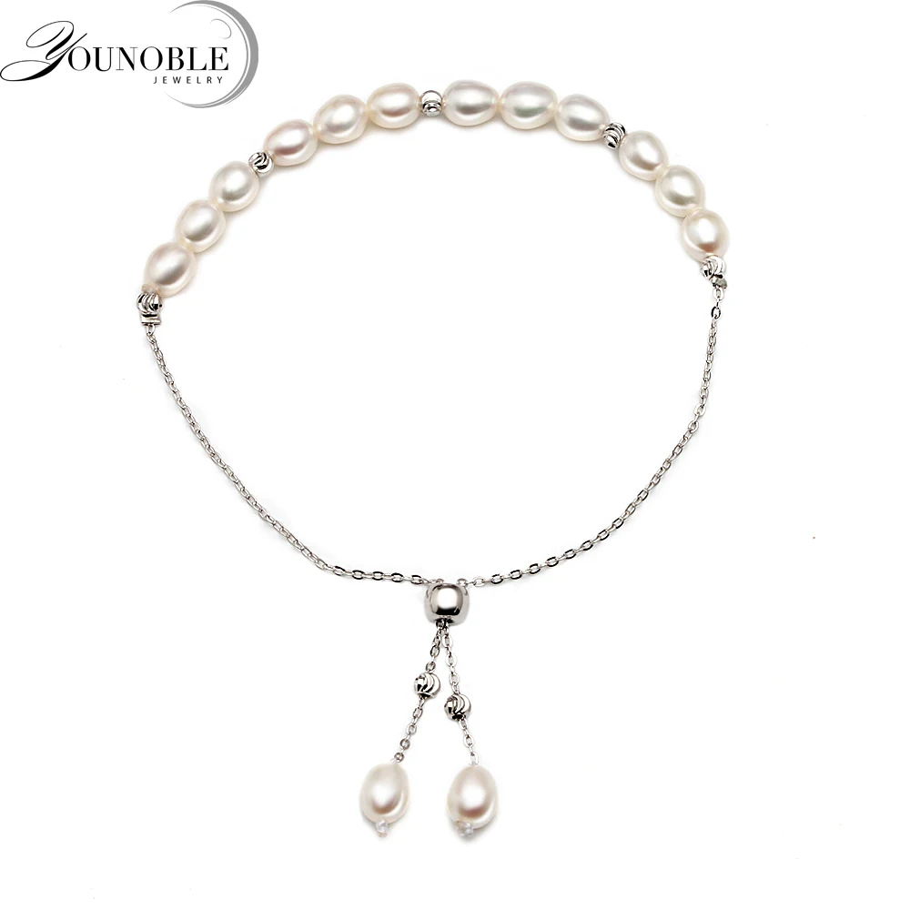 Красивый браслет из настоящего пресноводного жемчуга, регулируемый Повседневный Браслет в одном направлении, подарок подруге - Gem Color: white pearl bracelet