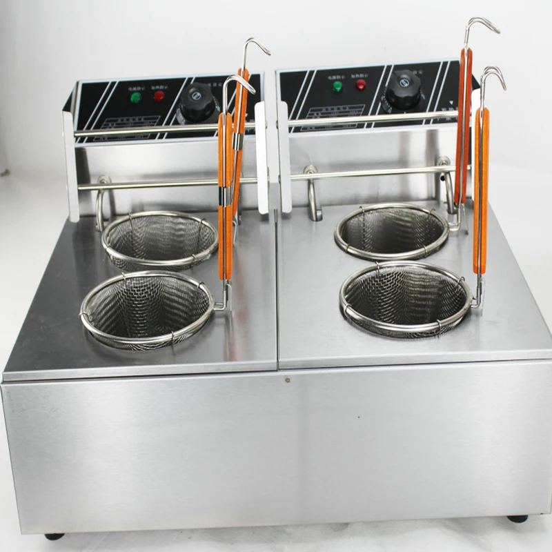 Free shipping two tank two Baskets Stainless Steel electric Italy Pasta Noodle Cooker Bench top elecric Noodle Cooker