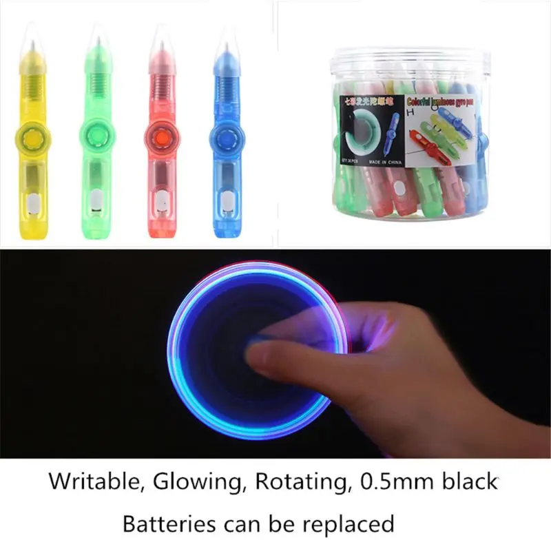 LED Spinning Pen Ball Pen Fidget Spinner Hand Top Glow In Dark Light EDC Stress Relief 5