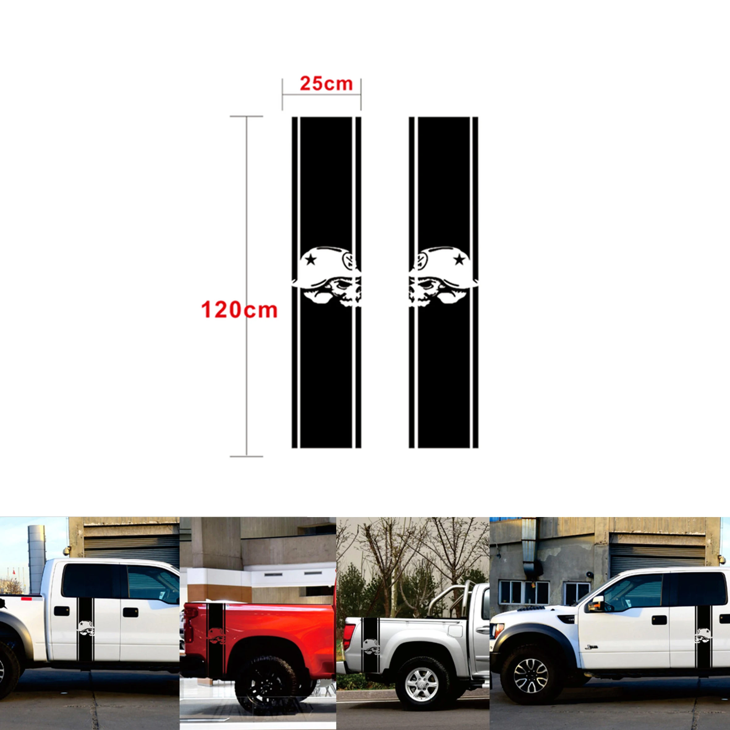 1Pair Skull Decal  for Dodge Pickup Truck Bed Stripes Decal 120*25cm Car Stickers Car Body Accessories BlacK truck car stickers racing stripes car stickers waves graphics vinyl stickers for car body door car decal stickers for large car side decals for truck pickup suv jeep