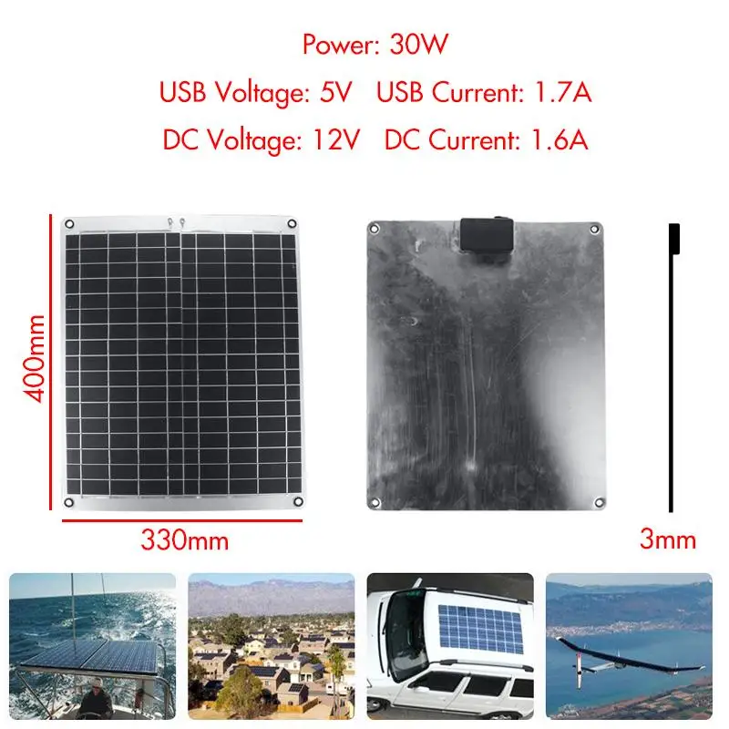 30W 12V Портативный Панели солнечные USB монокристаллическая Кремниевая солнечная панель с автомобильным Зарядное устройство для кемпинга на открытом воздухе аварийный светильник