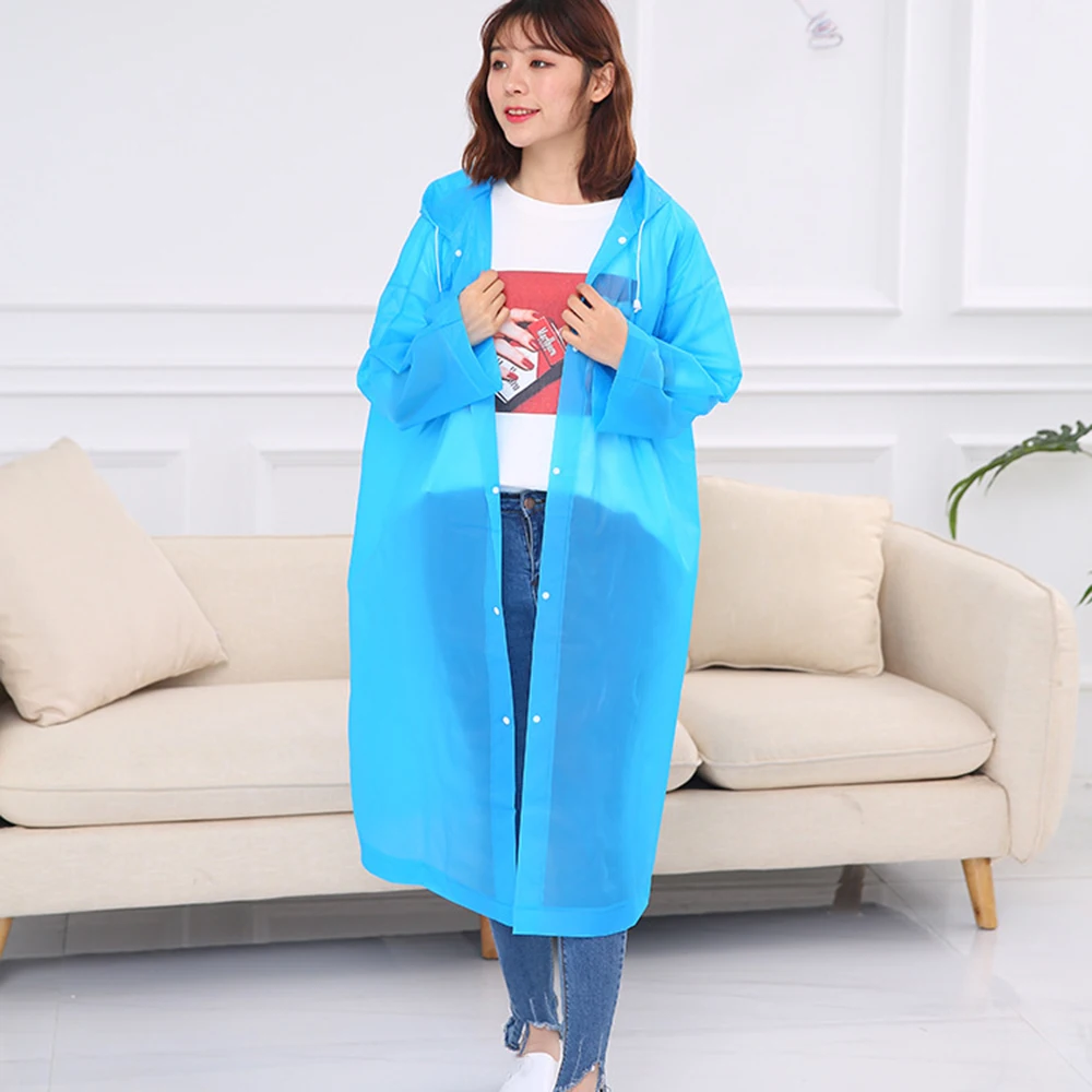 Полезный модный прозрачный Дождевой Плащ, куртка для женщин и мужчин, для взрослых, водонепроницаемая Экипировка, PEVA, многоразовый плащ, высота 150 см-190 см - Цвет: Синий